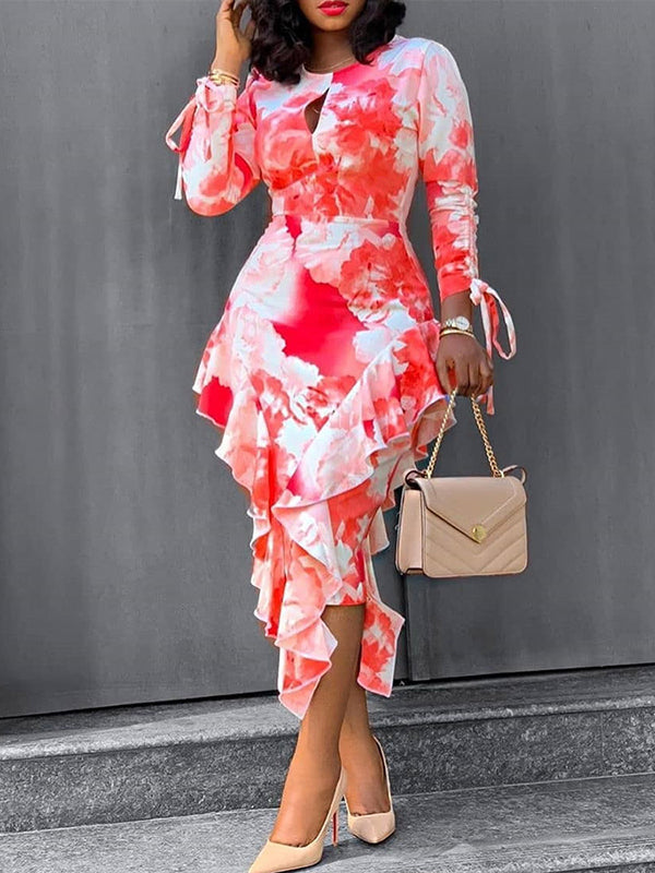 Printed Ruffle Bodycon Dress
