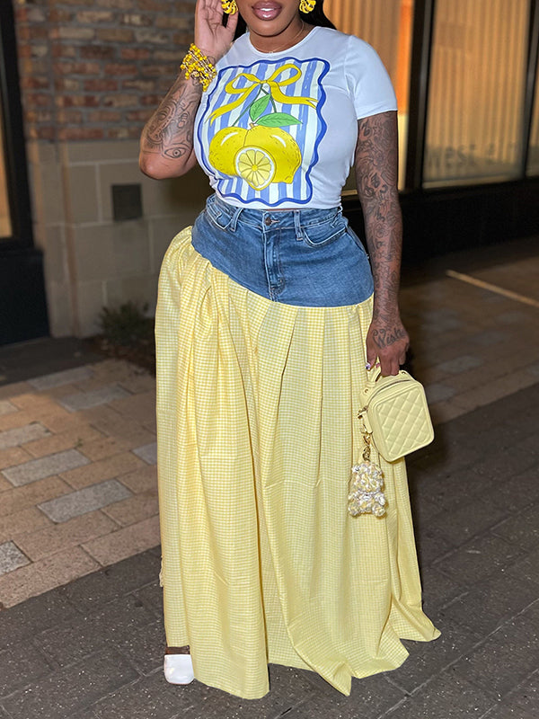 Printed Tee & Combo Skirt Set