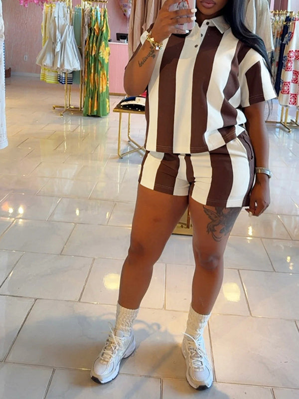 Stripe Polo Tee & Shorts Set
