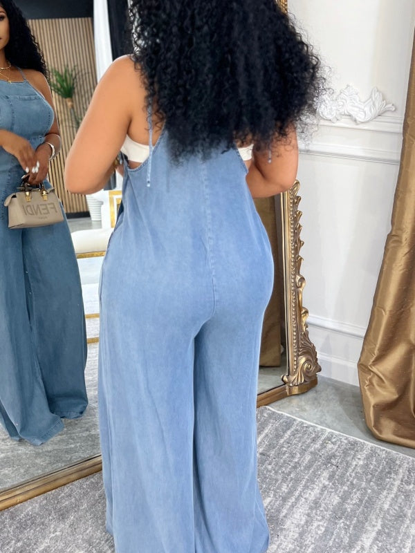 Denim Wide-Leg Cami Jumpsuit
