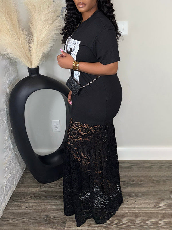 Lace Combo Printed Dress