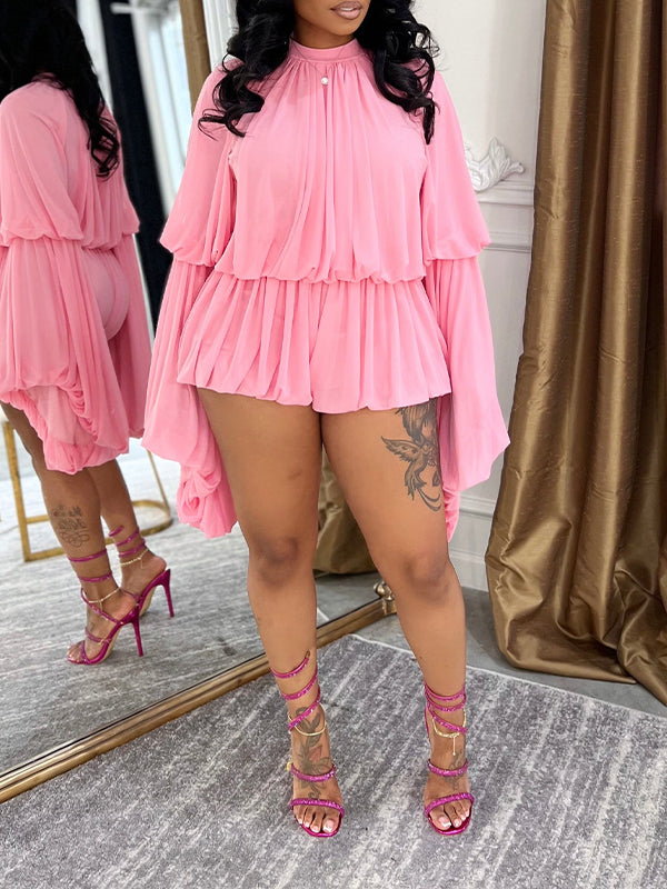 Bell-Sleeve Ruched Romper