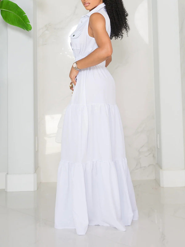 Solid Sleeveless Shirt Dress