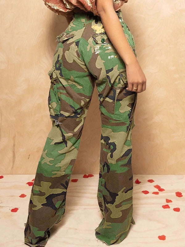 Ripped Camo Cargo Pants