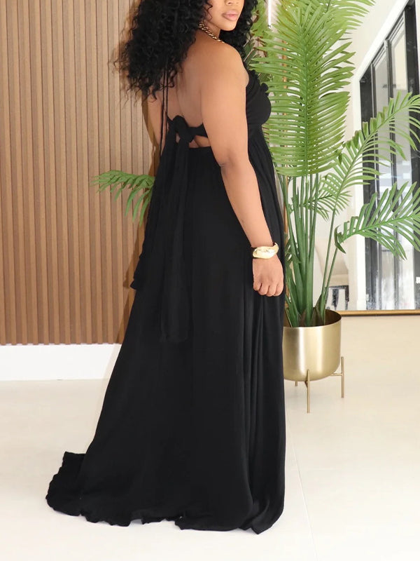Solid Halter Tied Maxi Dress