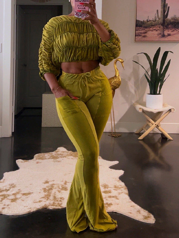 Ruched Boat-Neck Top & Pants Set