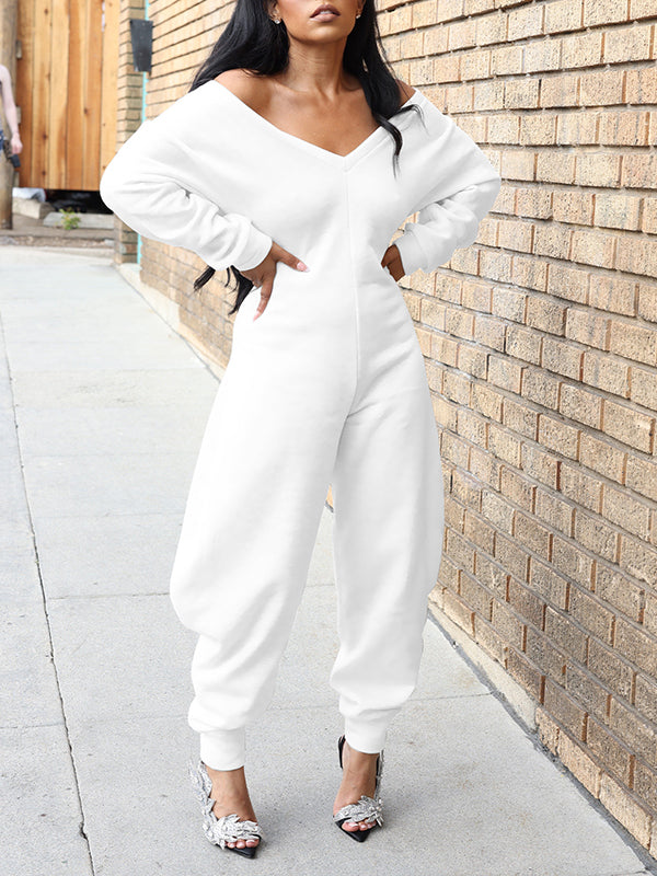 Solid V-Neck Jogger Jumpsuit