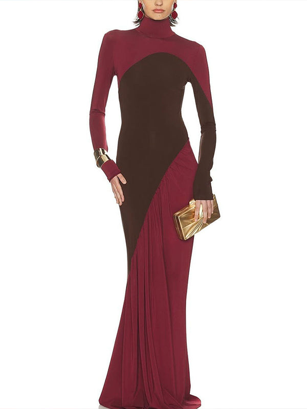 Two-Tone Ruched Maxi Dress