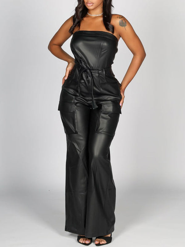 Faux-Leather Strapless Jumpsuit