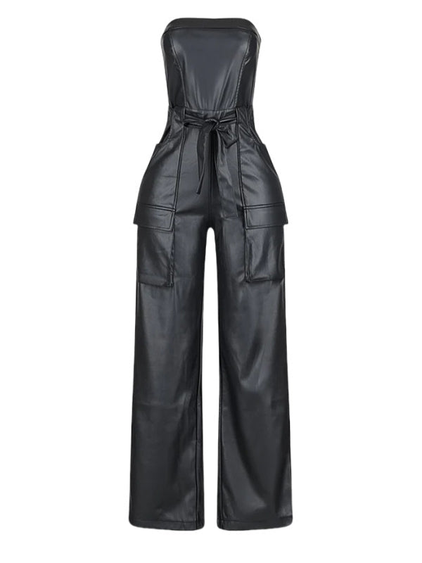 Faux-Leather Strapless Jumpsuit