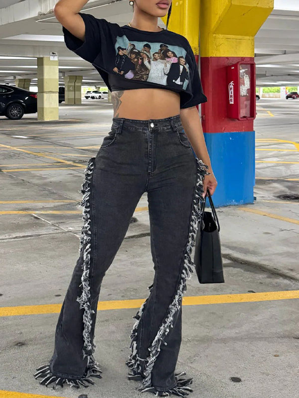 Fringe Flared Jeans