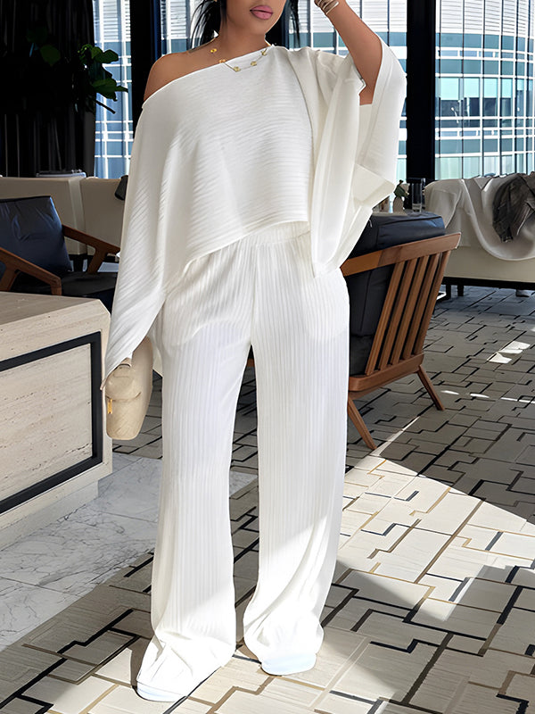 Solid Boat-Neck Top & Pants Set