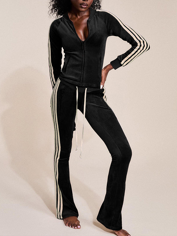 Velvet Side-Stripe Jacket & Pants Set