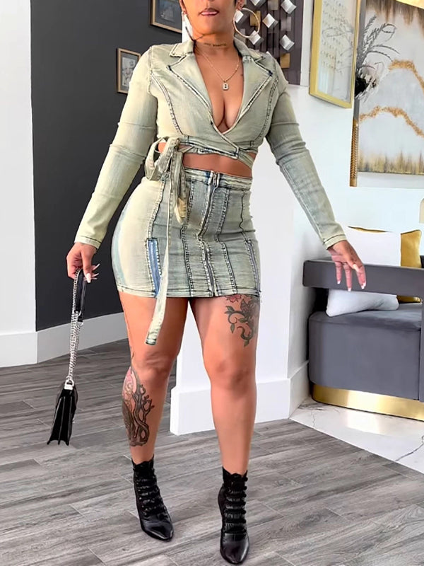 Tied Cutout Denim Dress