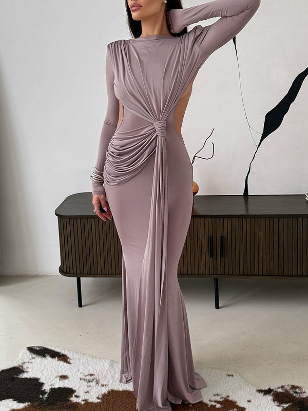 Draped Open-Back Maxi Dress