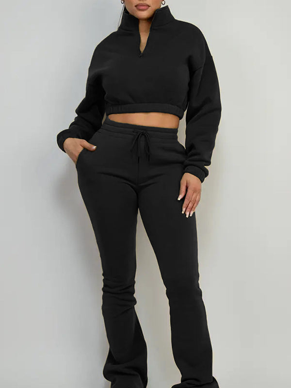 Solid Zip Sweatshirt & Pants Set