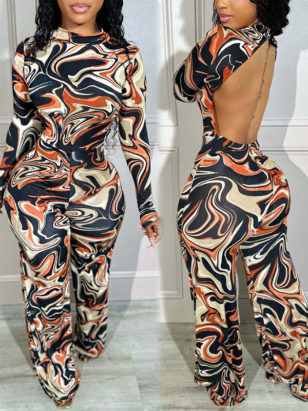 Printed Open-Back Jumpsuit