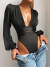 Puff-Sleeve Plunge Bodysuit--Clearance
