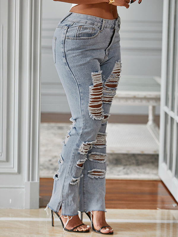Distressed Side-Slit Jeans