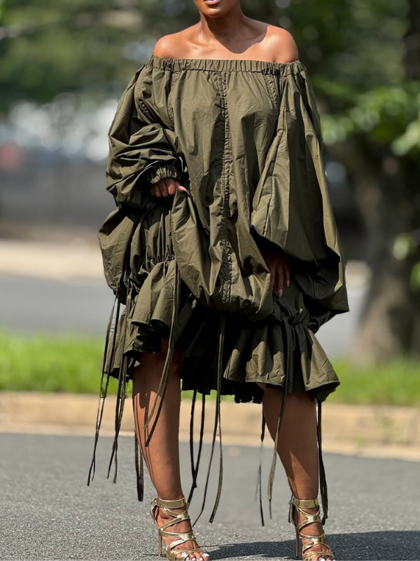 Solid Off-Shoulder Ruched Dress