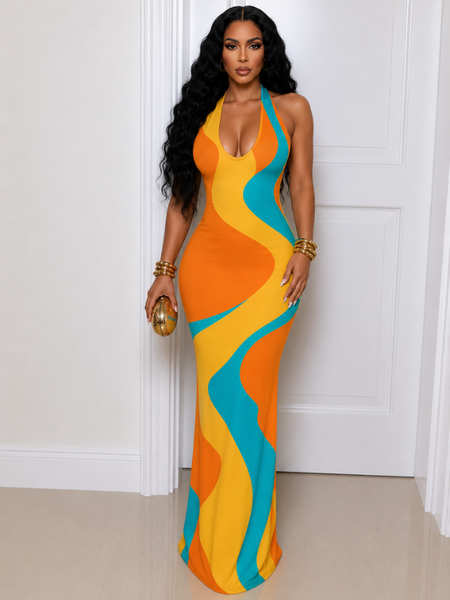 Printed Halter Maxi Dress