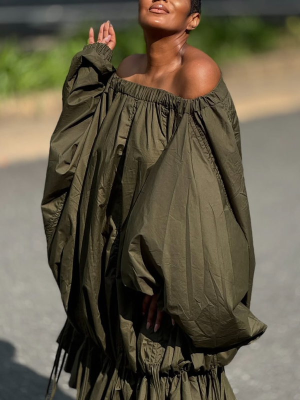 Solid Off-Shoulder Ruched Dress