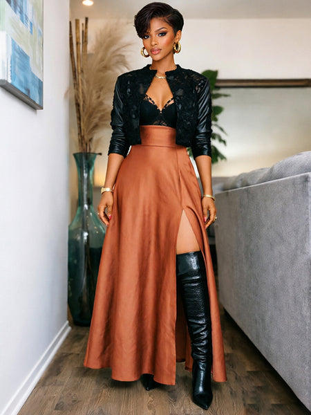 Slit Faux-Leather Skirt