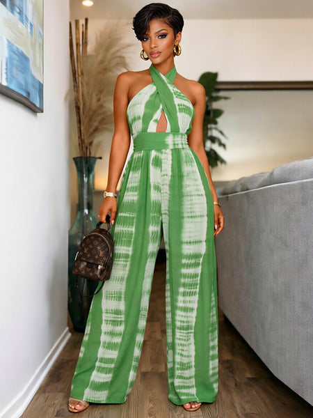 Printed Halter Wide-Leg Jumpsuit