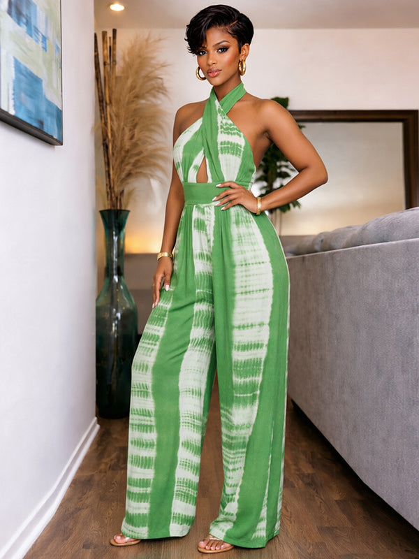 Printed Halter Wide-Leg Jumpsuit