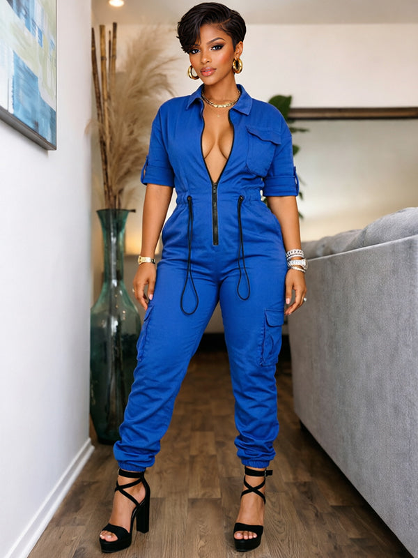 Zip-Front Cargo Jumpsuit