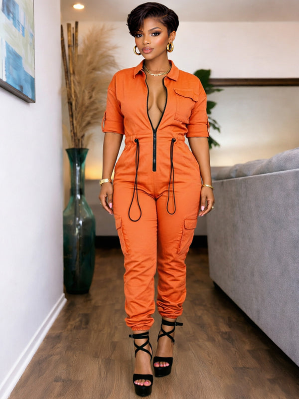 Zip-Front Cargo Jumpsuit