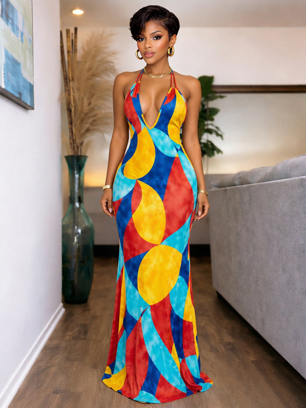 Colorblock Halter Dress