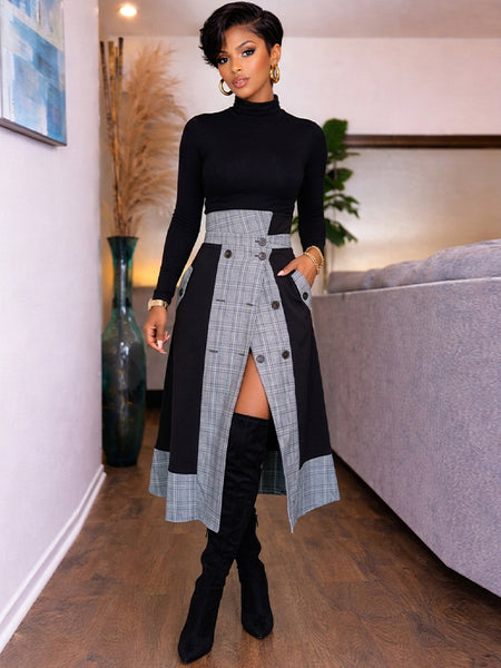 Plaid Combo Button Skirt