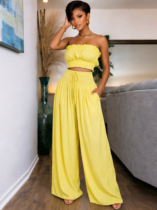 Bandeau Top & Wide-Leg Pants Set