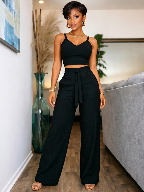 Solid Cami Top & Tied Pants Set