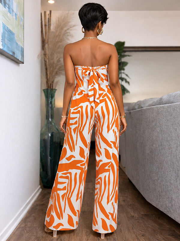 Printed Strapless Wide-Leg Jumpsuit