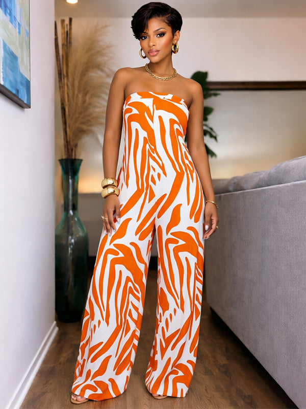 Printed Strapless Wide-Leg Jumpsuit