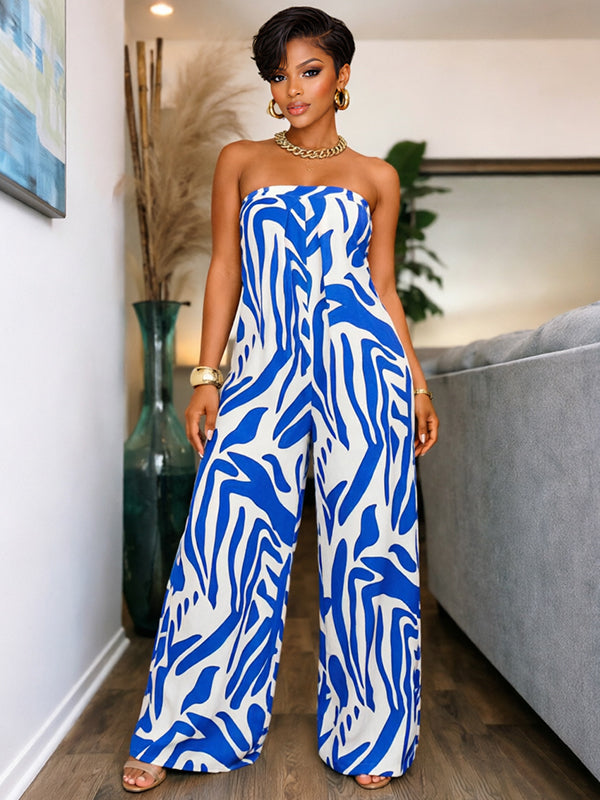 Printed Strapless Wide-Leg Jumpsuit