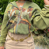 Printed Zip-Front Hoodie - Queenfy