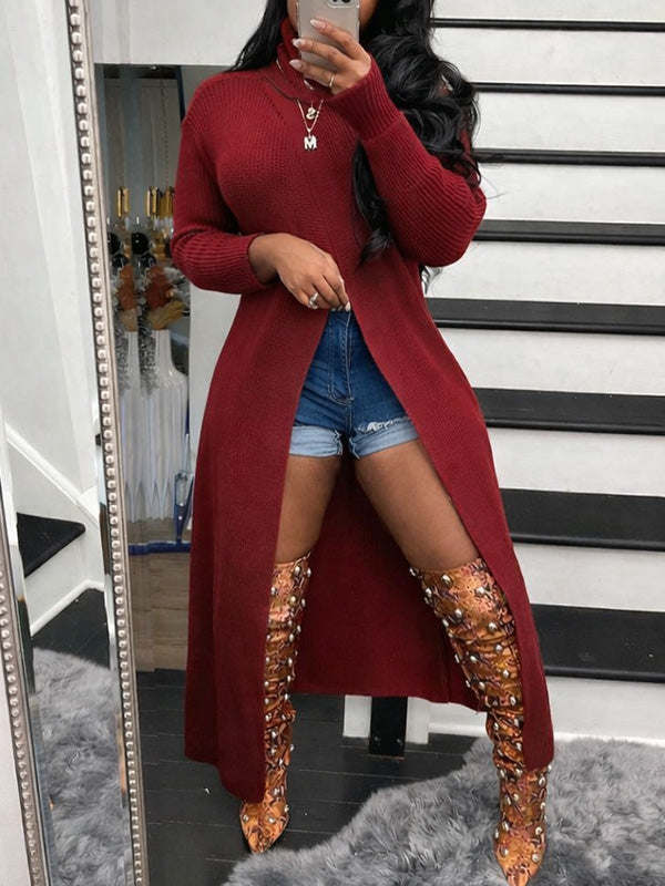 Motionkiller Knit Turtleneck Slit Tunic Top