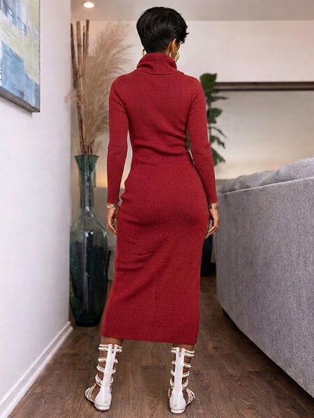 Knit Turtleneck Slit Tunic Top