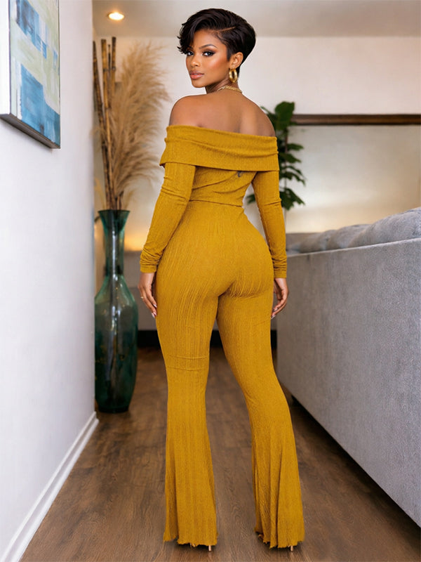 Off-Shoulder Button Top & Pants Set