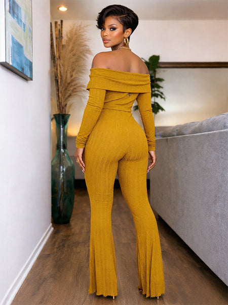 Off-Shoulder Button Top & Pants Set