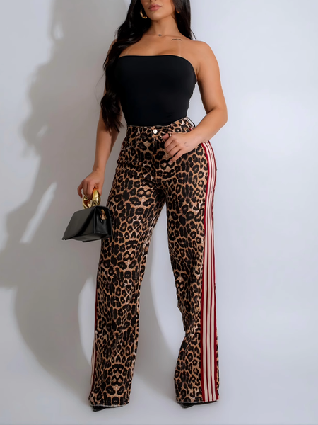 Side Stripe Leopard Pants