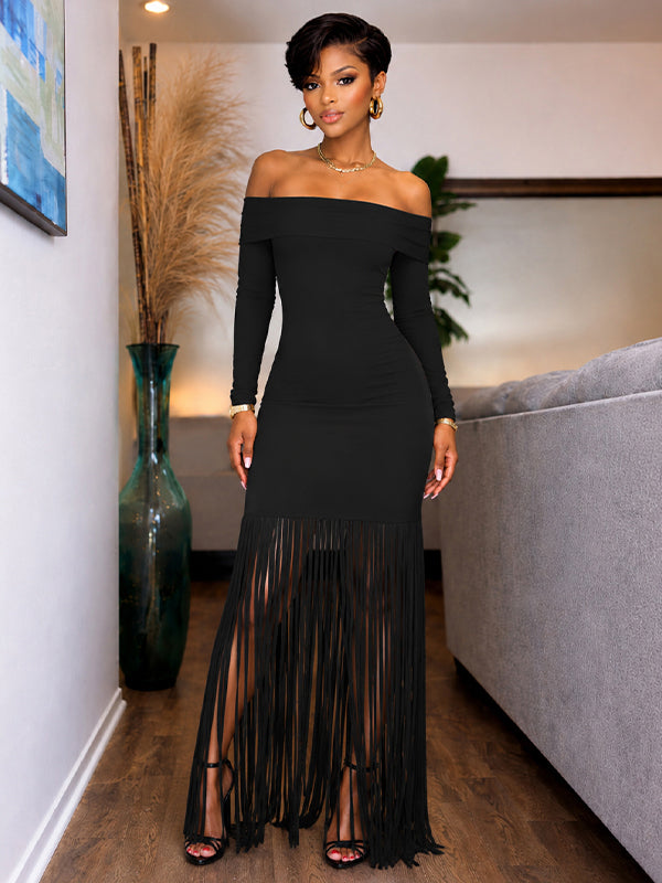 Off-Shoulder Fringe Dress