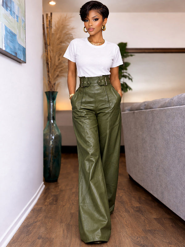 Faux-Leather Wide-Leg Pants