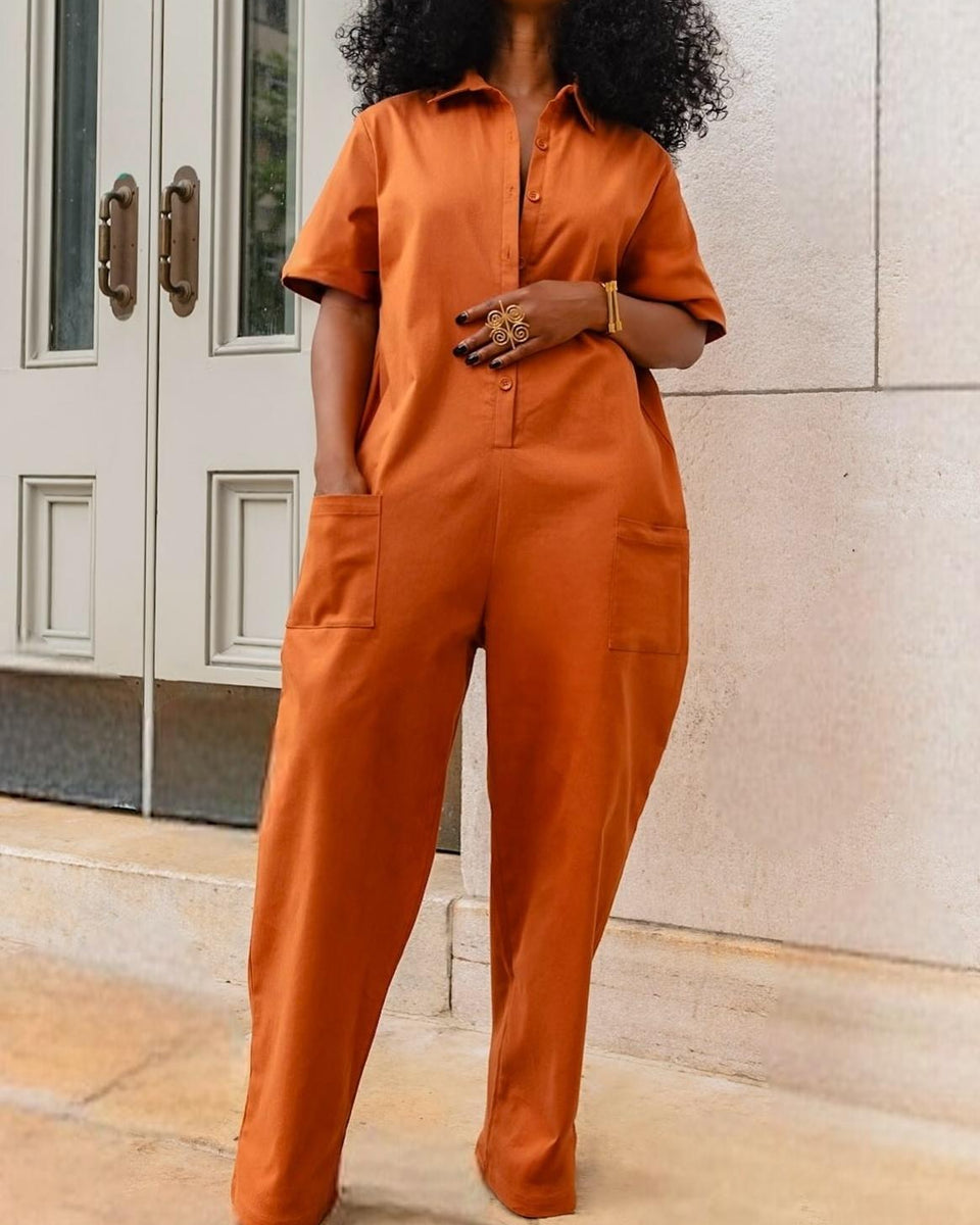 Solid Button-Front Jumpsuit