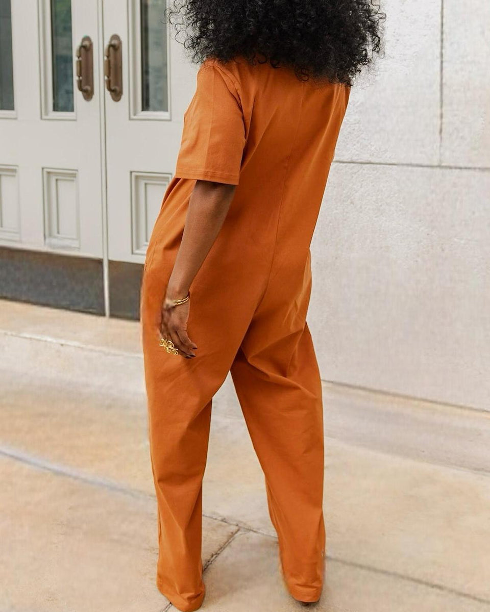 Solid Button-Front Jumpsuit