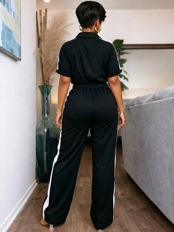 Zip-Front Side-Stripe Jumpsuit