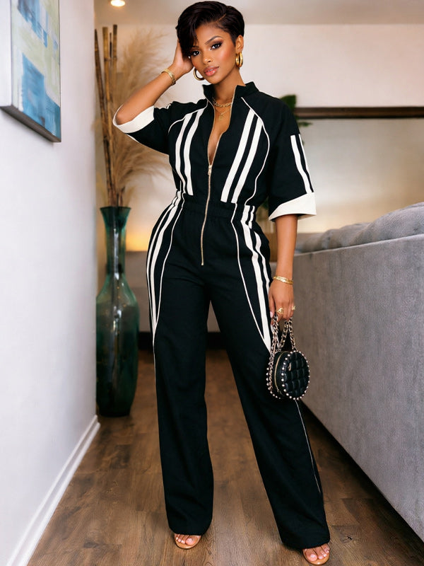 Stripe Zip-Front Jumpsuit